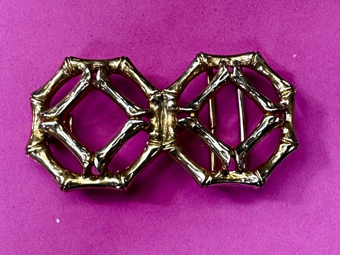 Bamboo Pattern Design See Through 3" wide Gold Tone Vintage Belt Buckle