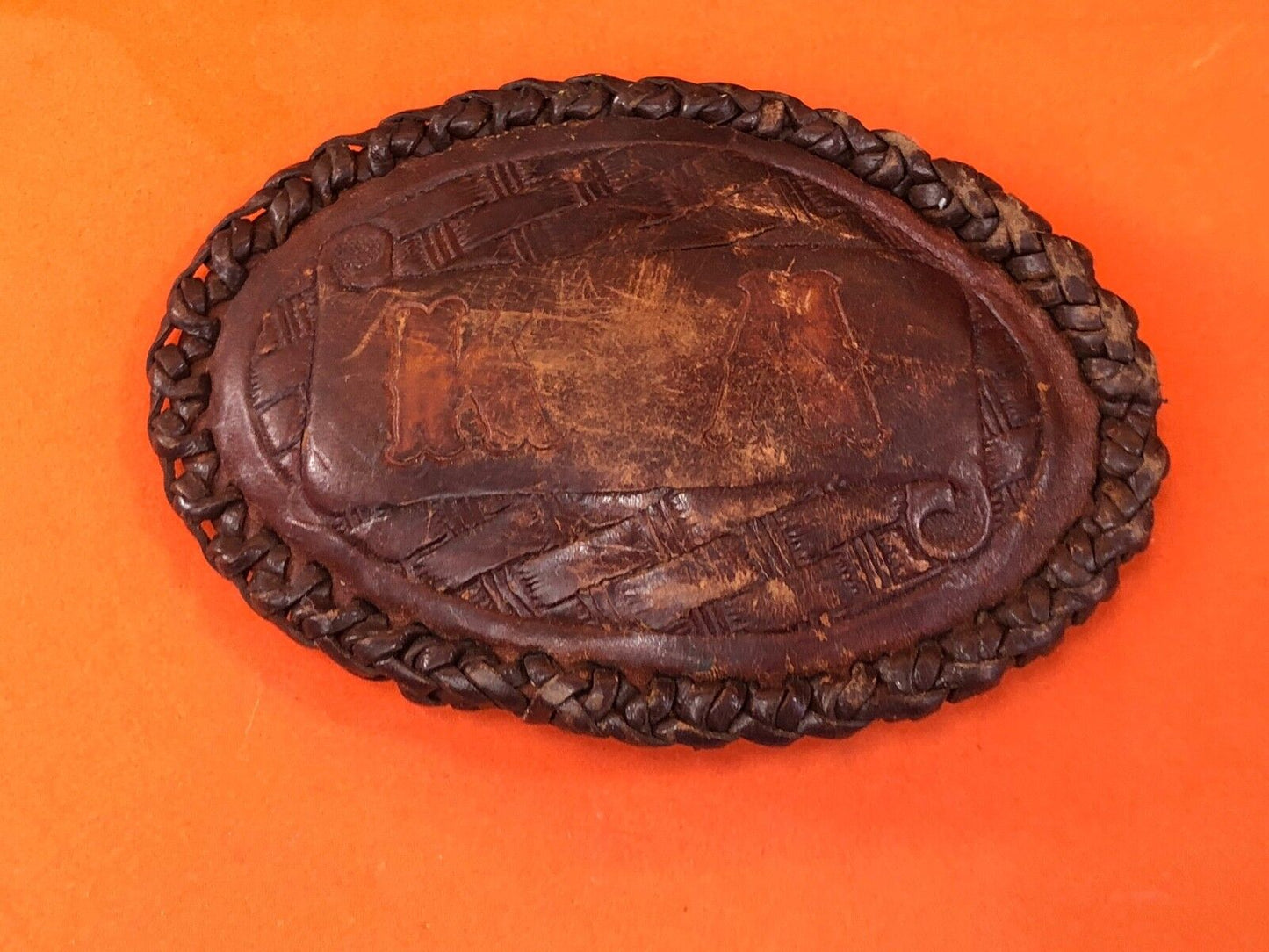 Vintage artisan? KA Initials Leather stitched Belt Buckle