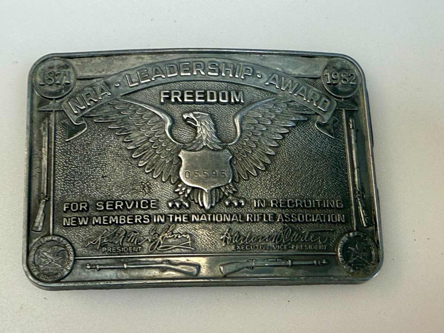 Vintage 1982 NRA National Rifle Association Leadership Award Belt Buckle