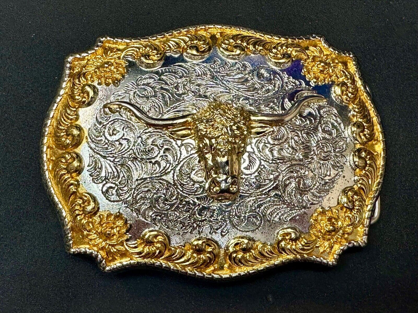 Texas longhorn - Two tone highly Detailed Western Belt Buckle by Jeans Friend