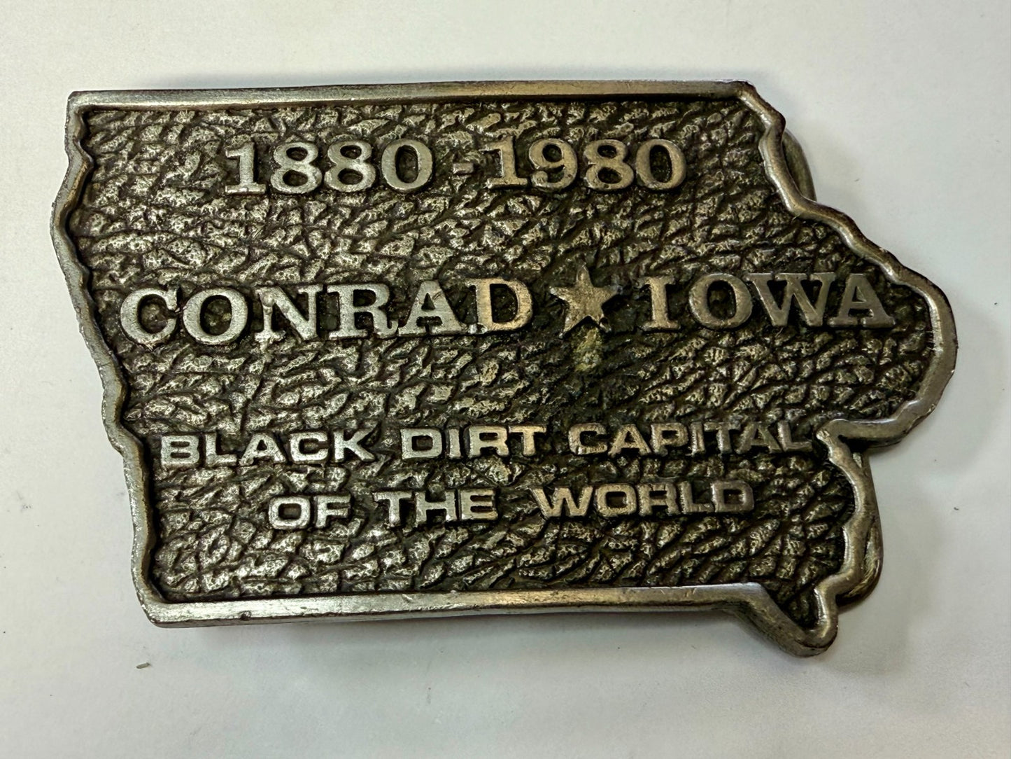 Black Dirt Capital of the World Conrad Iowa 1880-1980 Centennial Belt Buckle