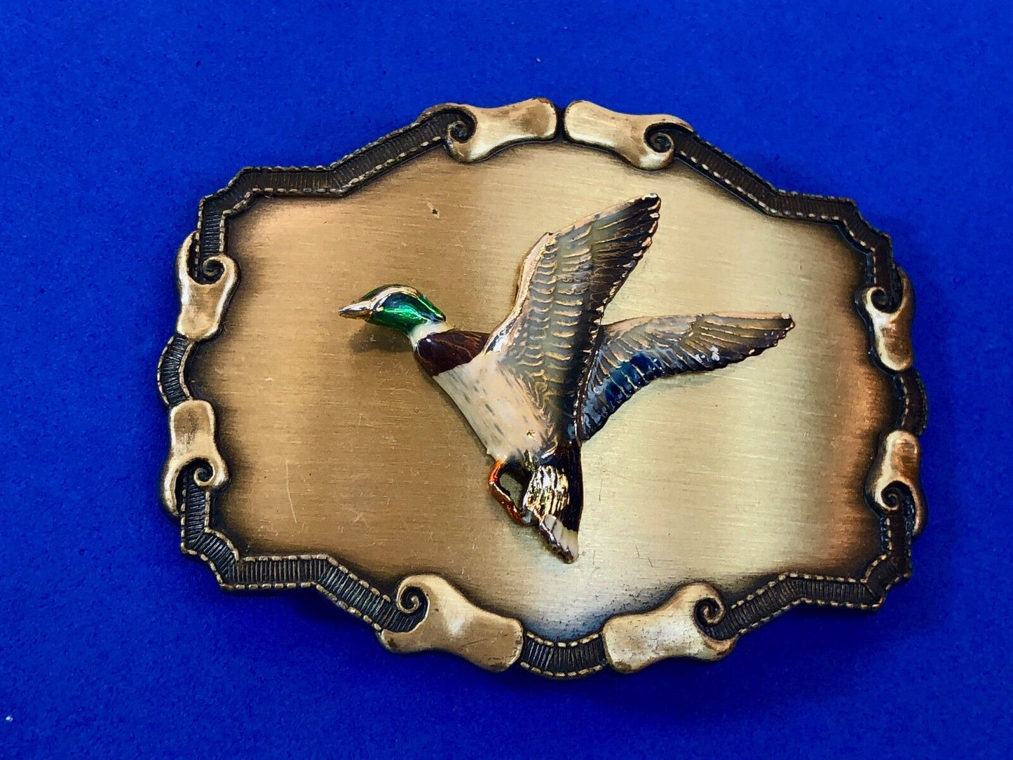 Vintage 70s Raintree Duck Belt Buckle Brass Hand painted Gift For Him" Fisherman