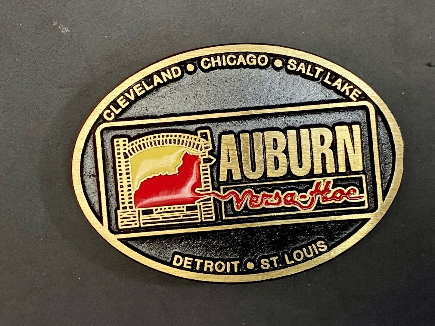 Vintage Auburn Versa Hoe Industrial Services Solid Brass Belt Buckle