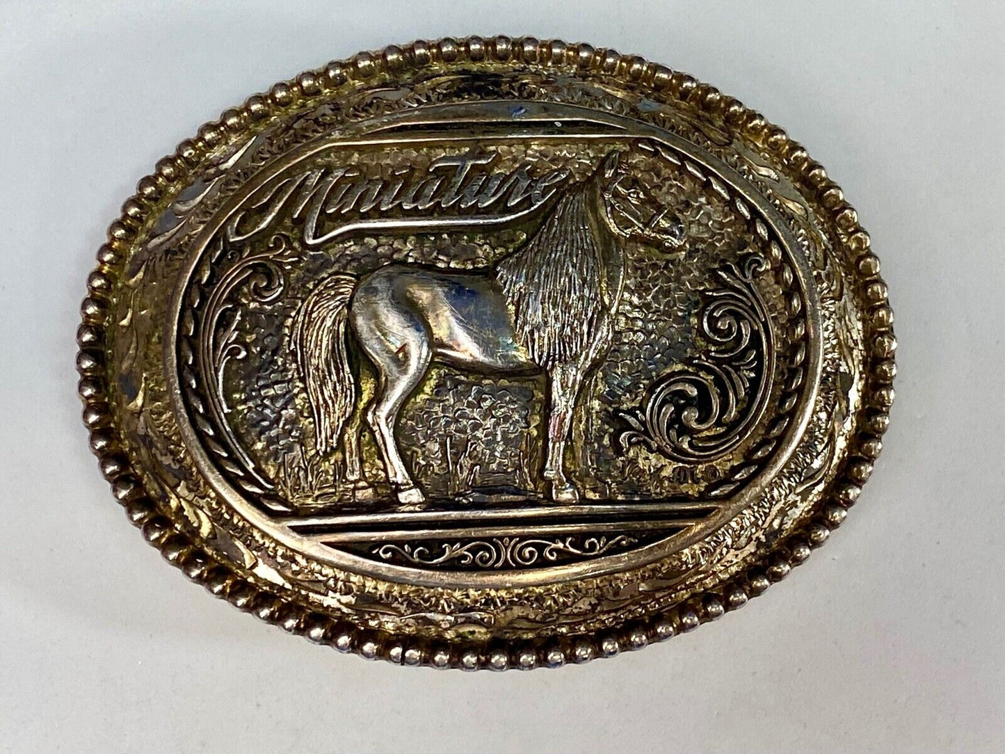 Vintage Award Design Metals - Mustang Commemorative Horse Oval Belt Buckle