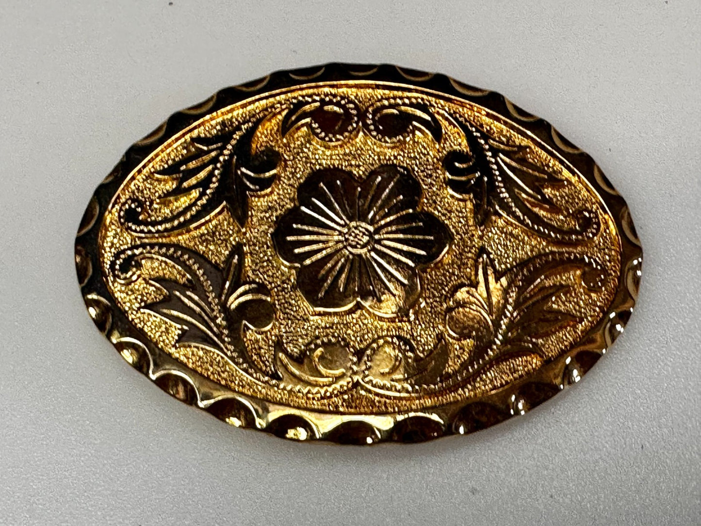 Vintage Etched Flower Floral Theme Western Oval Gold Tone Belt Buckle