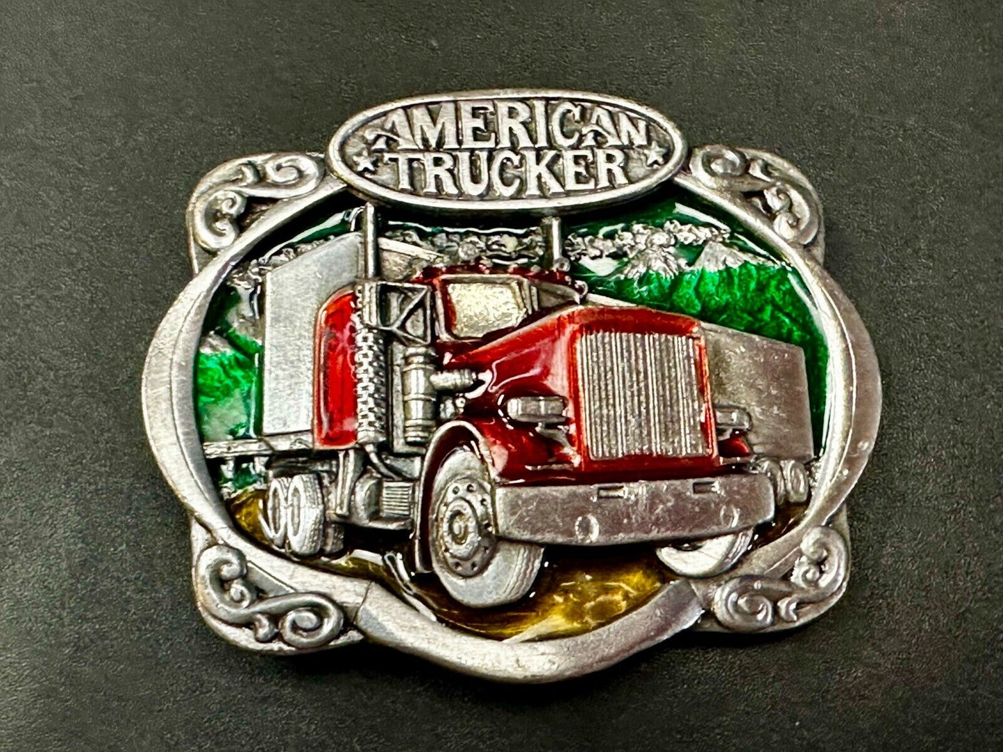 American Trucker Long Hauler Semi Drivers Big Rig Vintage 80's Belt Buckle