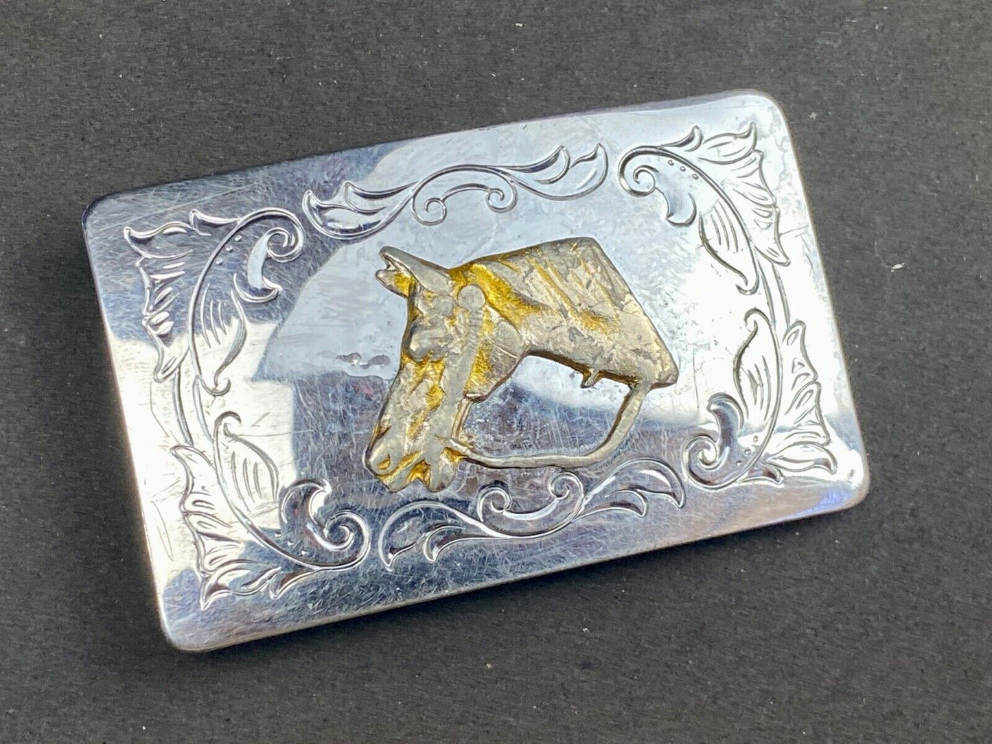 USA made western horse head bust on mixed metal belt buckle