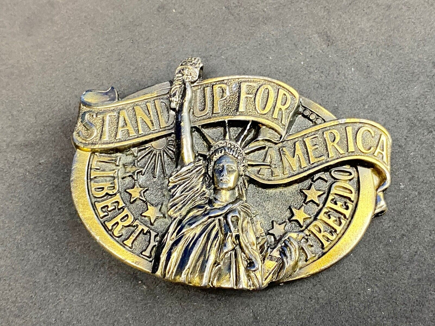 Vintage 1984- Stand Up For America Liberty Freedom - Great American Belt Buckle