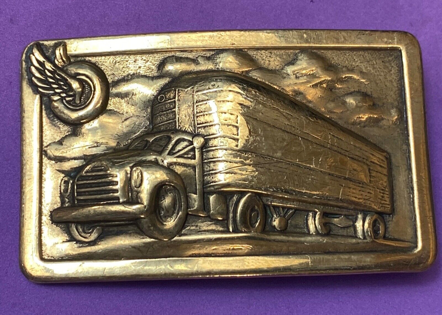 Tire Wing Semi Retro Tanker Transport Trailer big rig driver stamped belt buckle