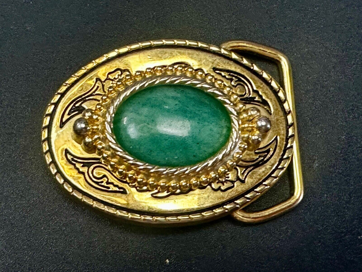 Aventurine Green Cabochon Cab Stone Centerpiece on Western Belt Buckle