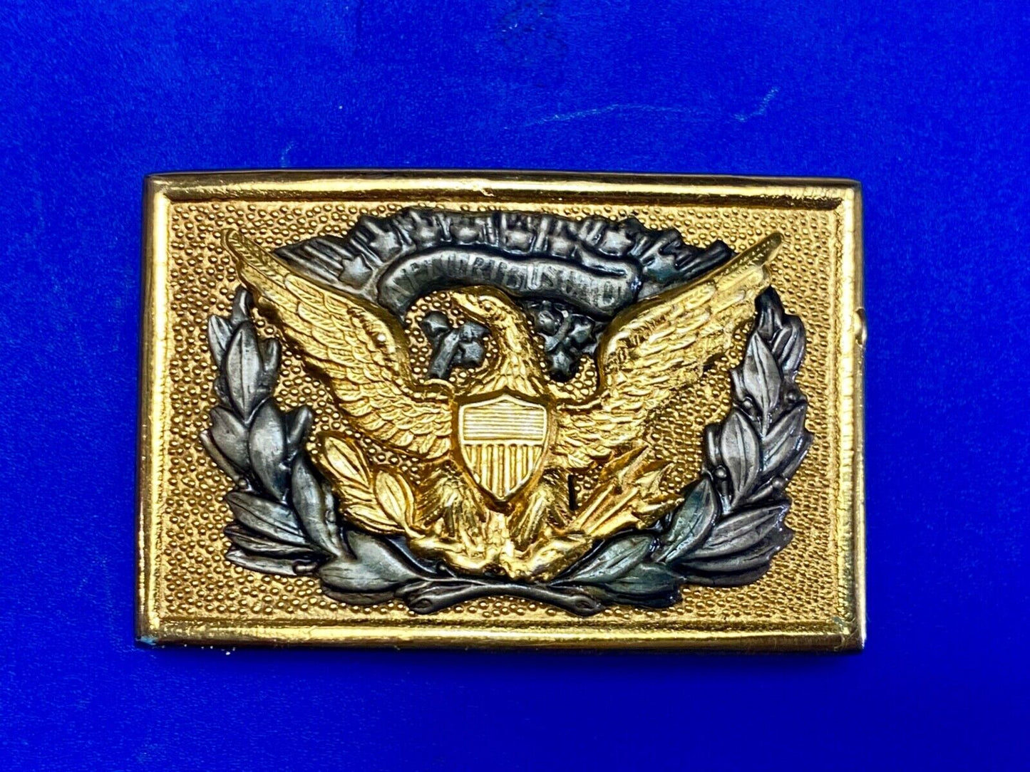 Vintage American Eagle Shield Olive Branch Emblem belt buckle & table plaque
