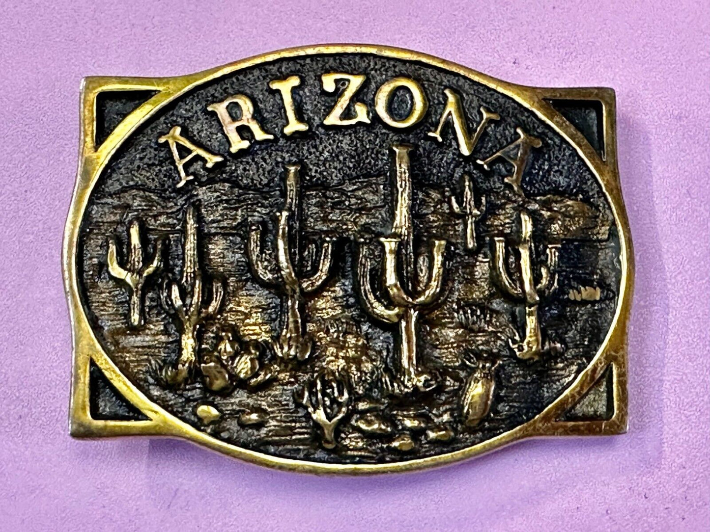ARIZONA State Southwest Desert Cactus Solid Brass 1982 Heritage Mint Belt Buckle