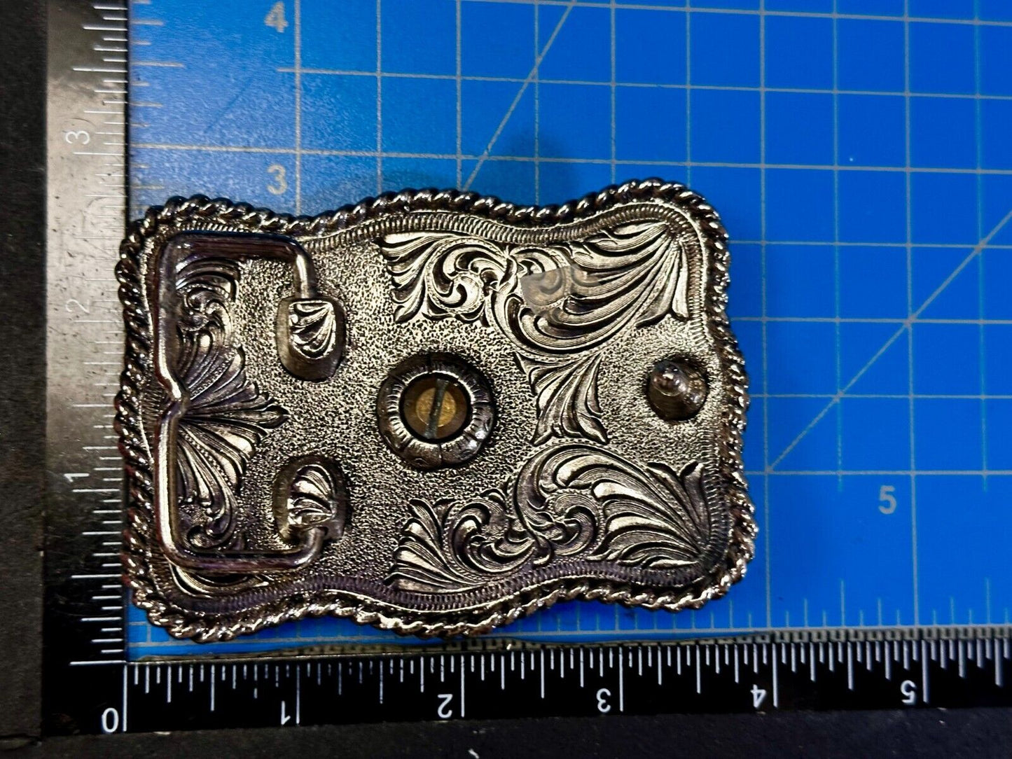 Texas Longhorn Centerpiece Two Tone Ornate Floral Themed Belt Buckle