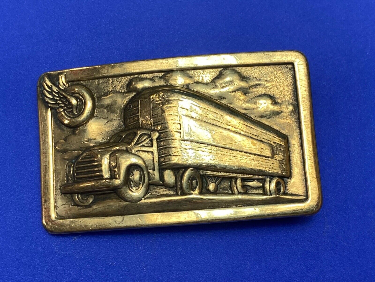 Tire Wing Semi Retro Tanker Transport Trailer big rig driver stamped belt buckle