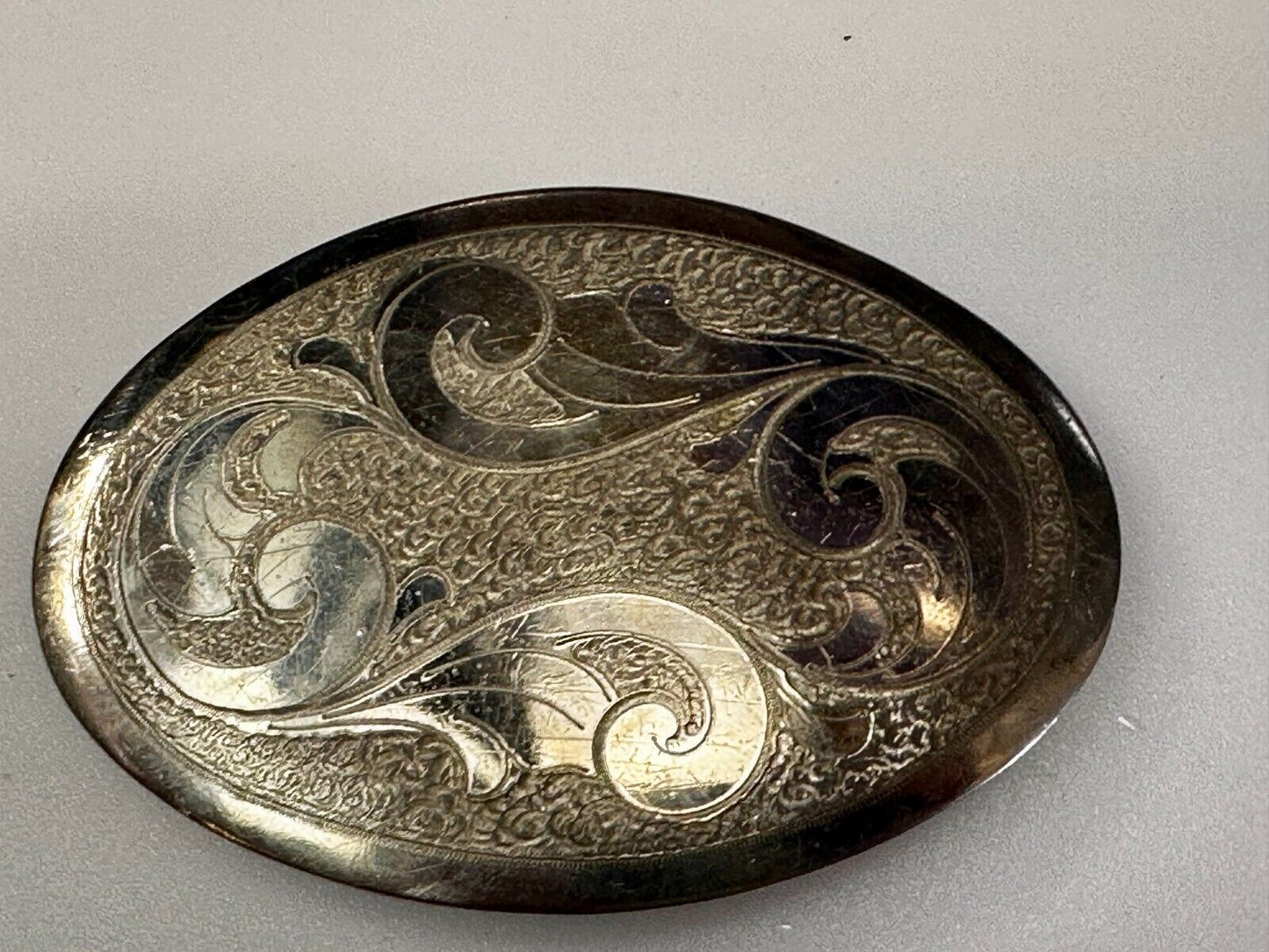 Vintage Engraved Flower Swirl Design 4" Wide Justin German Silver Belt Buckle