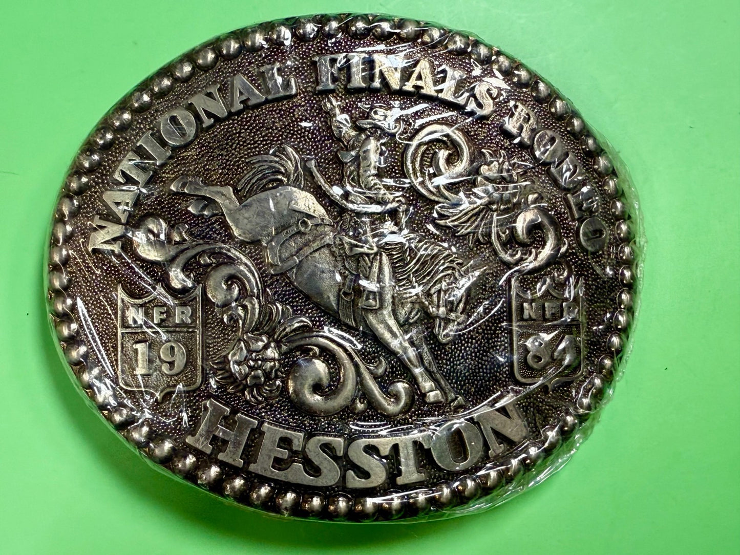 1984 Hesston NFR National Finals Rodeo Cowboys Western Sealed Belt Buckle