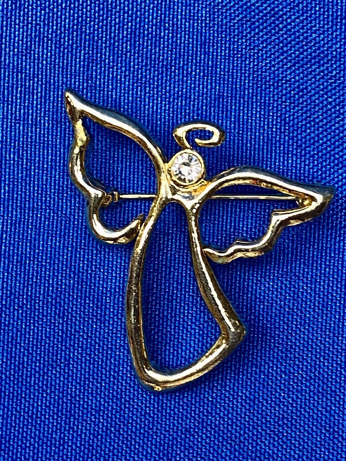 Vintage AJMC Angel Cutout Gold Tone with Rhinestone Brooch Pin Costume Jewelry