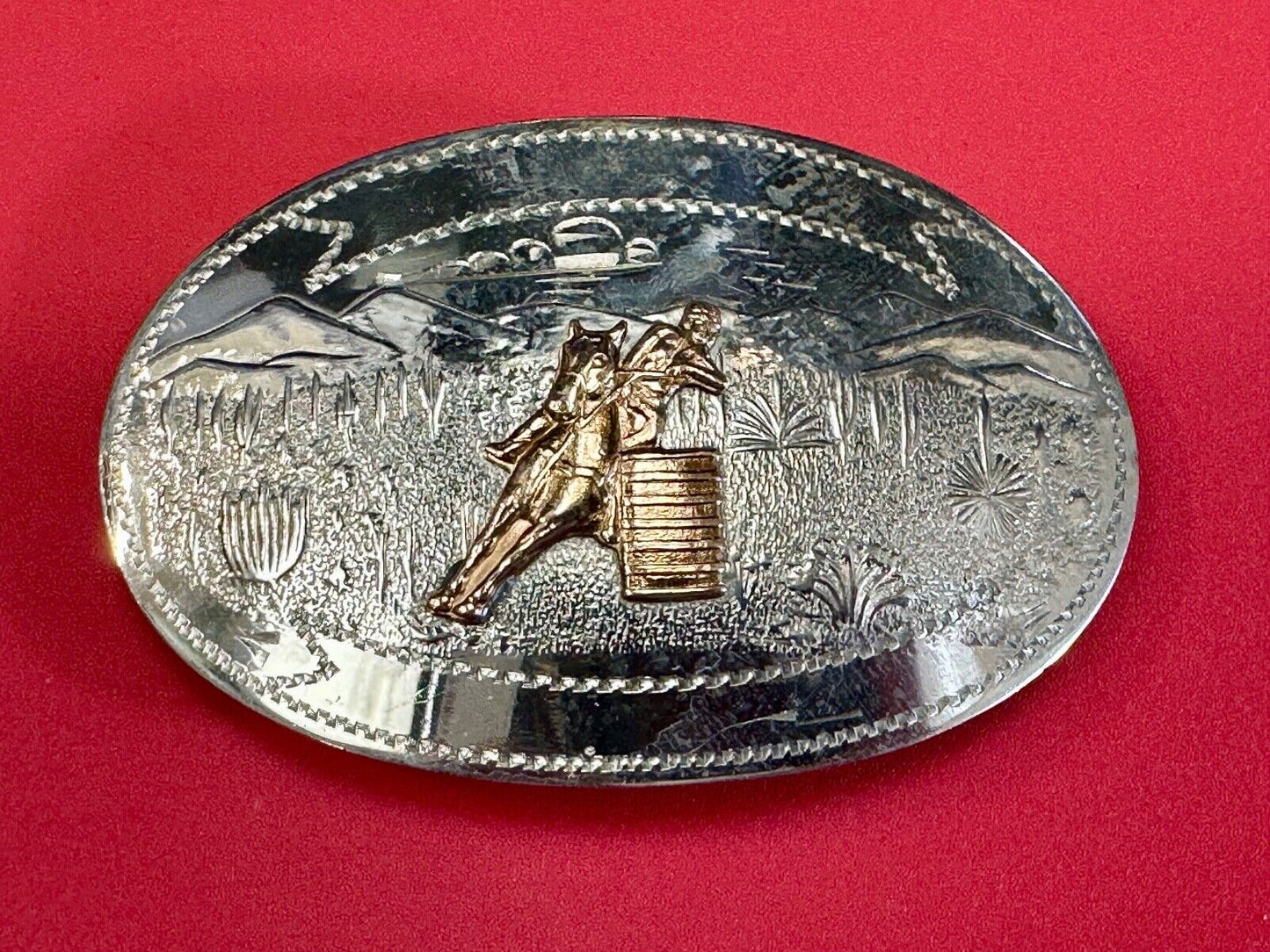 Vintage COMSTOCK CUTTING HORSE Hand Engraved German Silver Belt Buckle