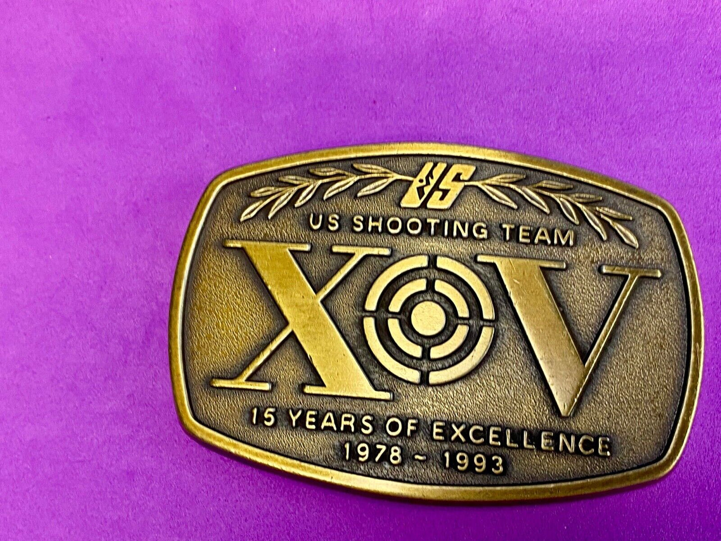Vintage 1970's US shooting team XOV belt buckle - 15 years of excellence