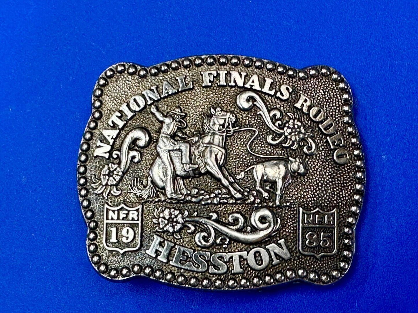 1985 NFR YOUTH SIZE `Rodeo Vintage Hesston Belt Buckle Steer Wrestling