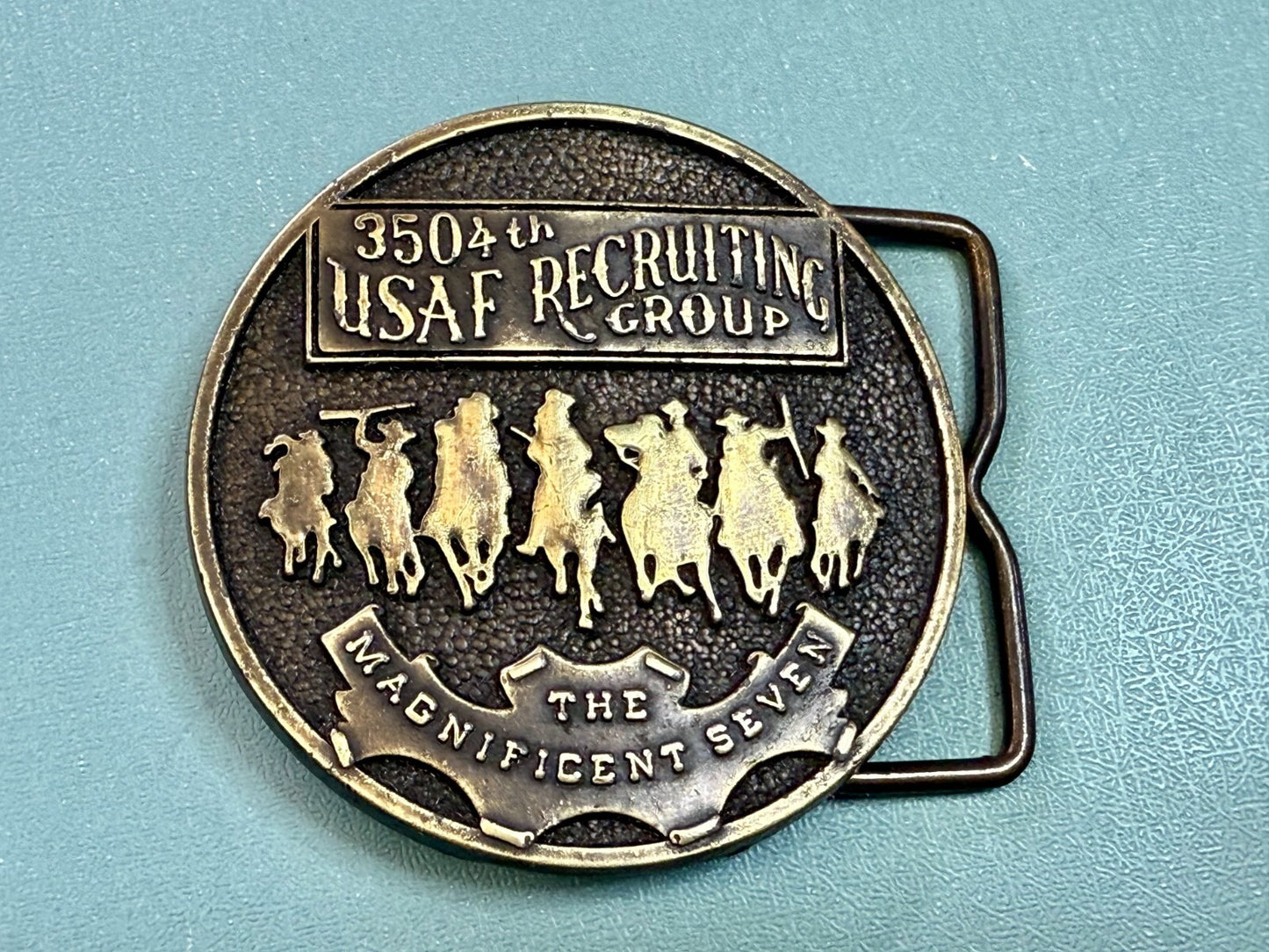 The Magnificent Seven 350 4th USAF Recruiting Top Group Chief Wheat Belt Buckle