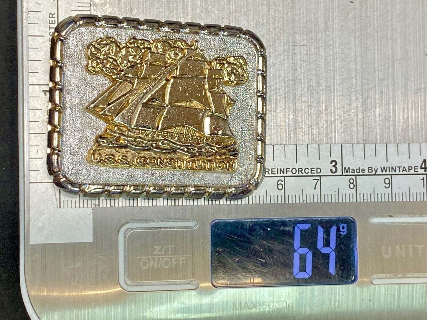 Uss Constitution Masted Ship Sailing Vintage Belt Buckle.