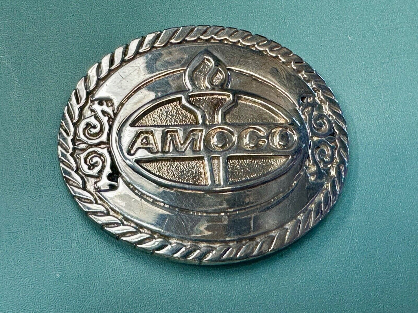 Amoco Oil Gas Mining Fuel Company logo Vintage 1981 belt buckle by by OC tanner