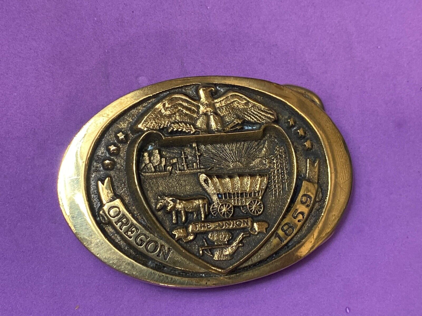 The Union - Oregon 1859 State commemorate solid brass state series belt buckle