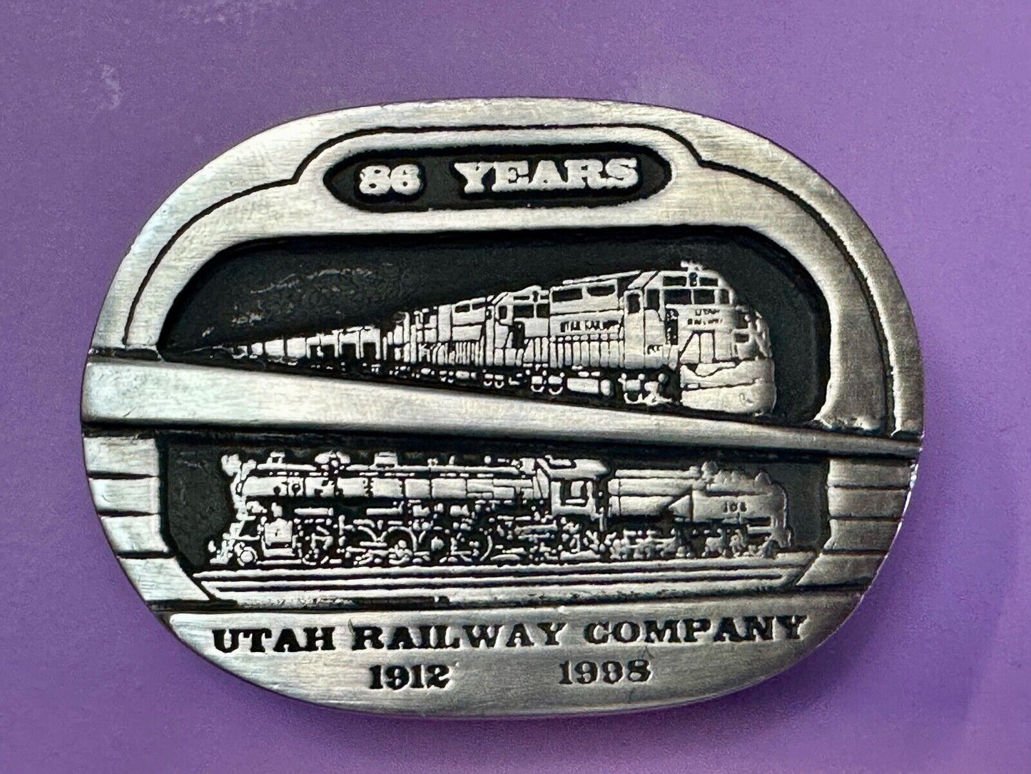 Utah Railway Co Vtg Train Railroad 86 Years - Gary Prazen Sculpture Belt Buckle
