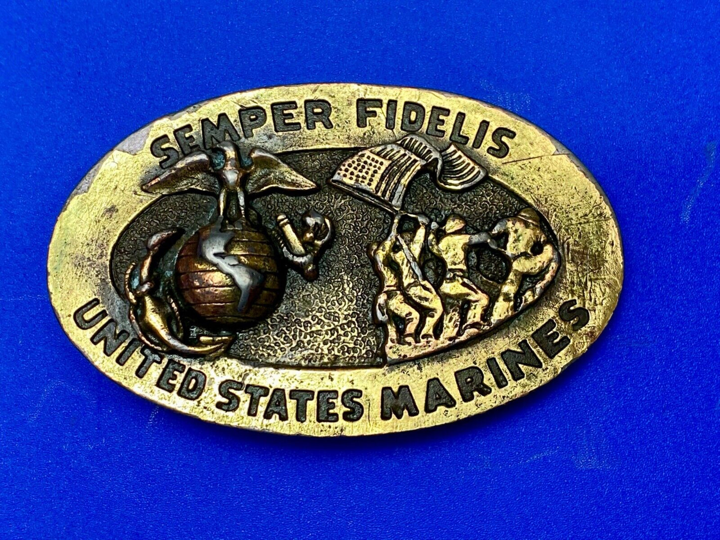 US Marines Semper Fidelis United States Vintage 4" wide brass Tone belt buckle