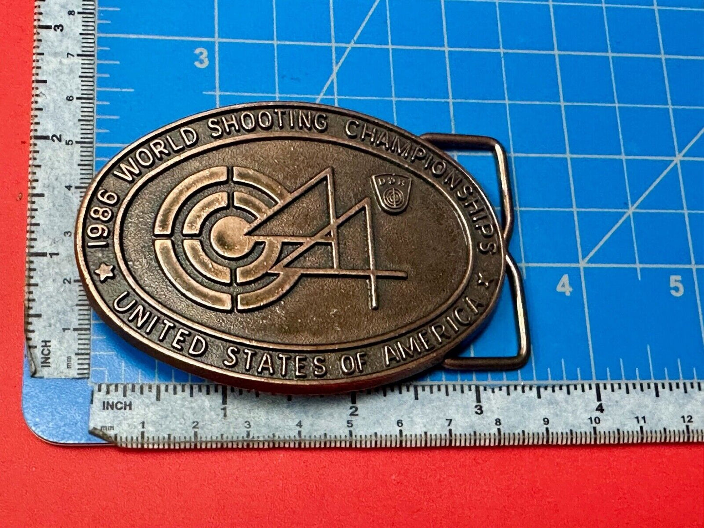 1986 Wold Shooting Championships USA belt buckle see back! Suhl East Germany