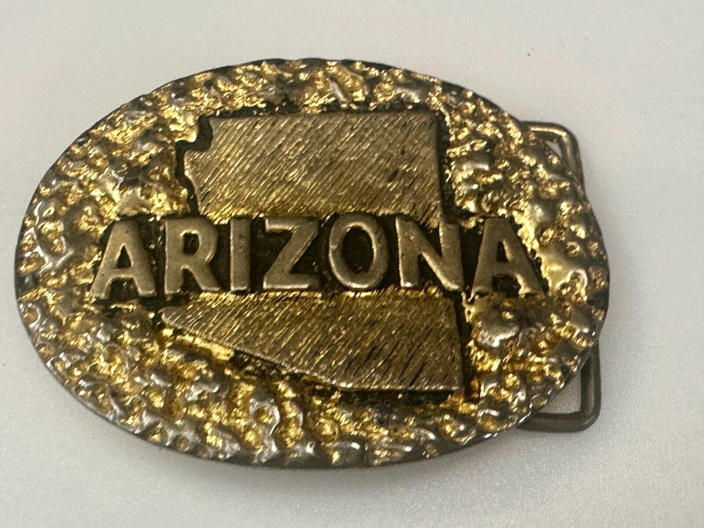 ARIZONA State Map Gold Nugget Panning Themed Metal Vintage Belt Buckle