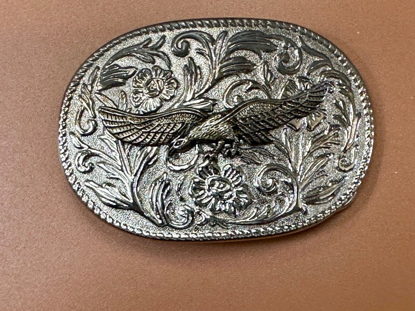 The Eagle Flying with Wings Wide Vintage two tone flower swirl belt buckle
