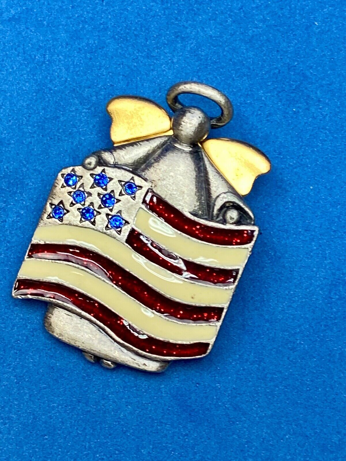 AJMC Signed Angel Holding Patriotic USA Flag Heart Brooch Pin