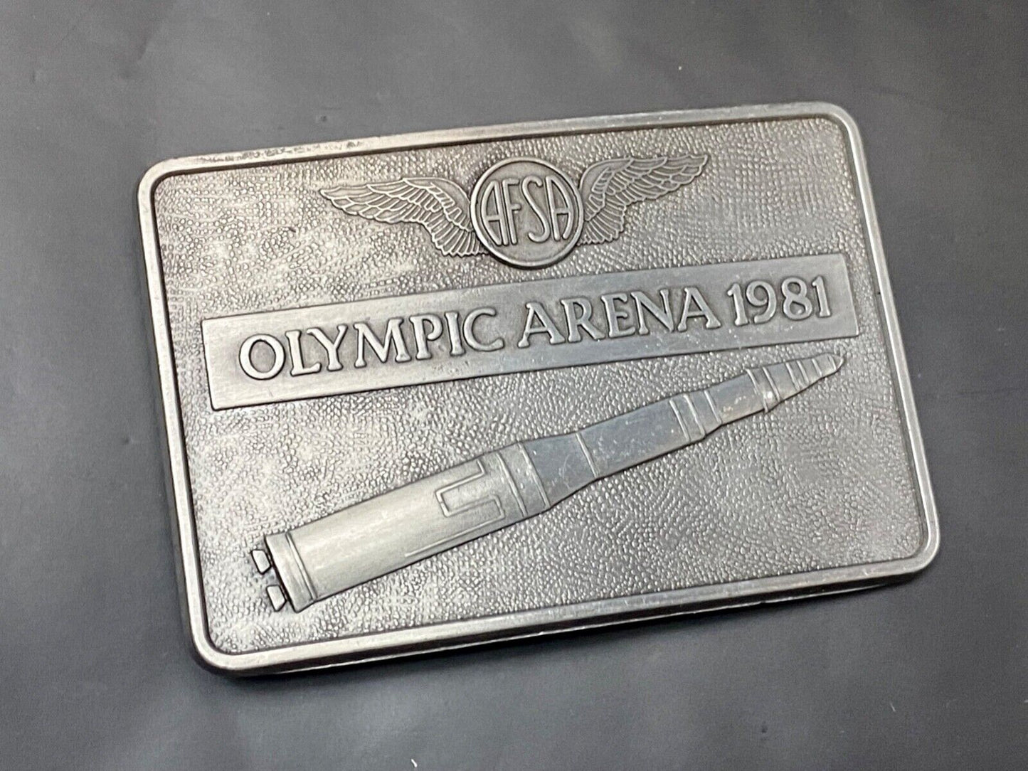Air Force Sergeants Assn AFSA 1981 OLYMPIC ARENA space rocket Belt Buckle