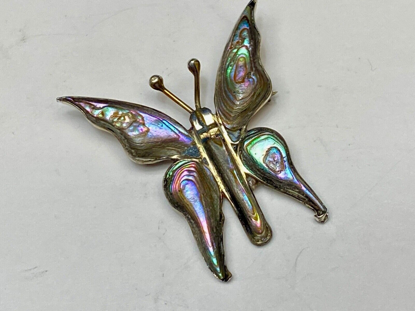 Vintage Butterfly Sterling Silver 925 Brooch Pin Mother Of Pearl Abalone Mexico