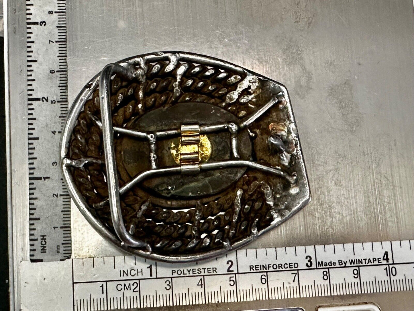 Artisan Centerpiece Green Stone? Ornate Metal Workers / Welders Belt Buckle
