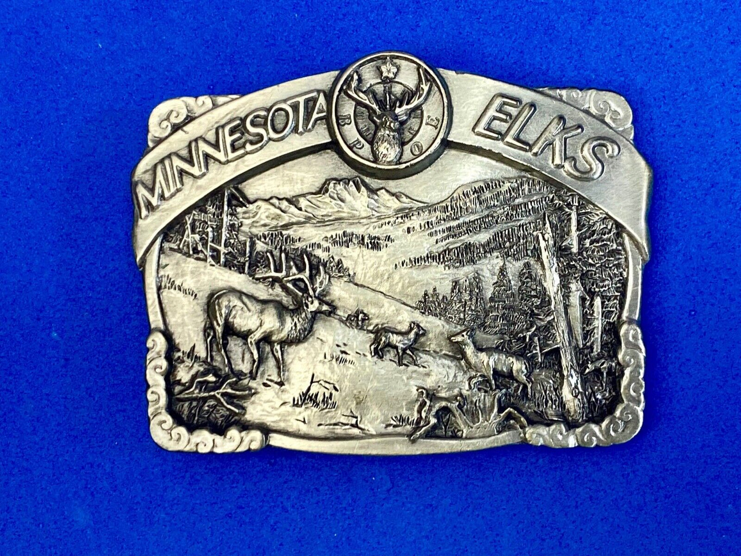 Vintage 1985 The Great State of Minesota - Elks club commemorative belt buckle