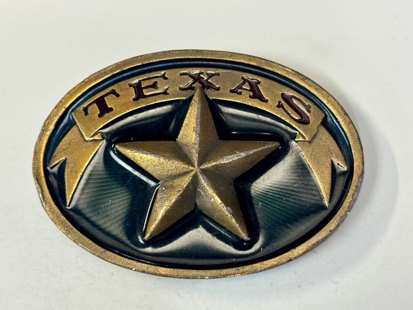 Vintage 1979 Texas Star Retro Style belt buckle by Bergamot Brass Works