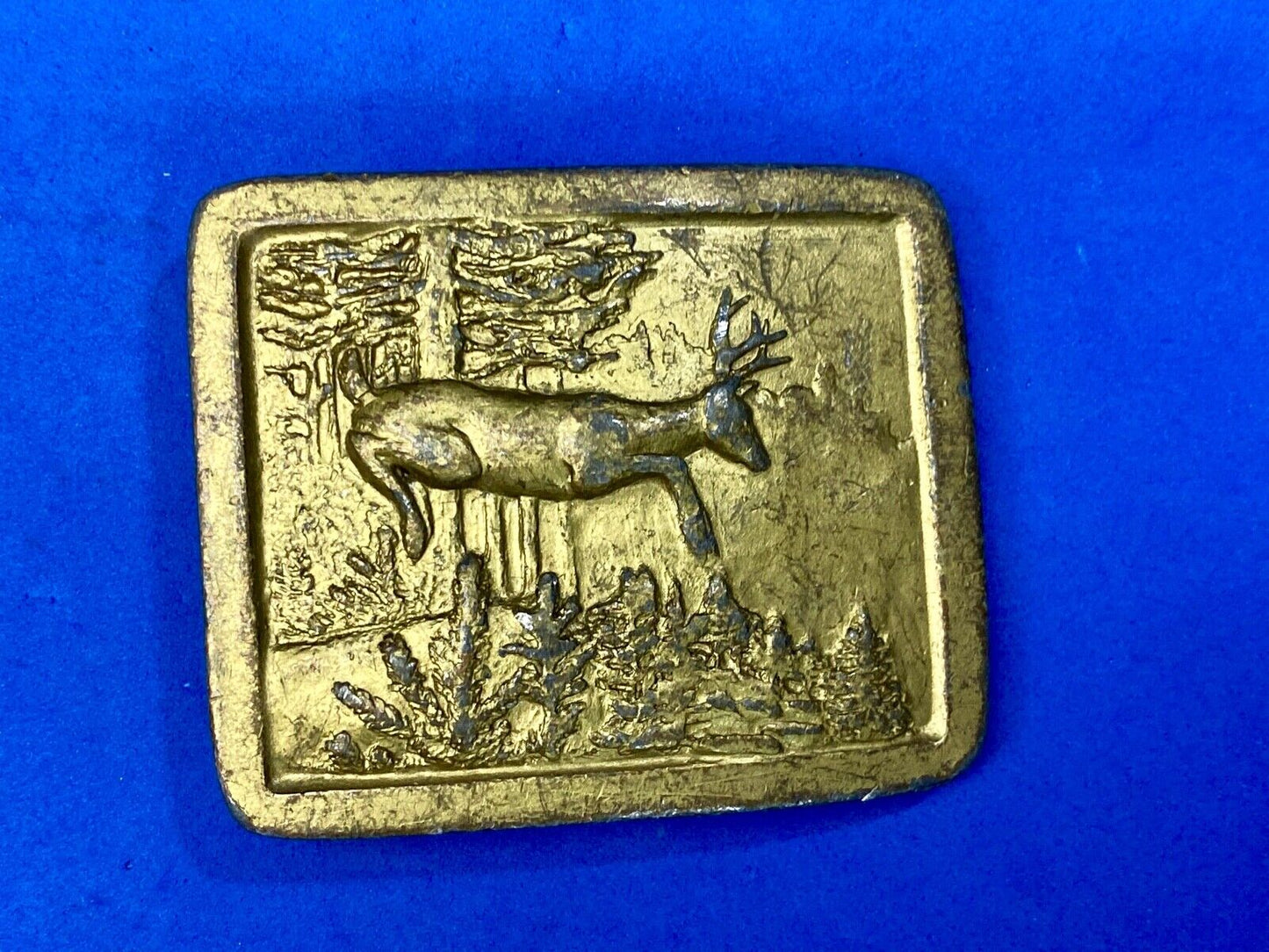 Vintage 1977 Grazing Deer in nature belt buckle by Indiana Metal Craft