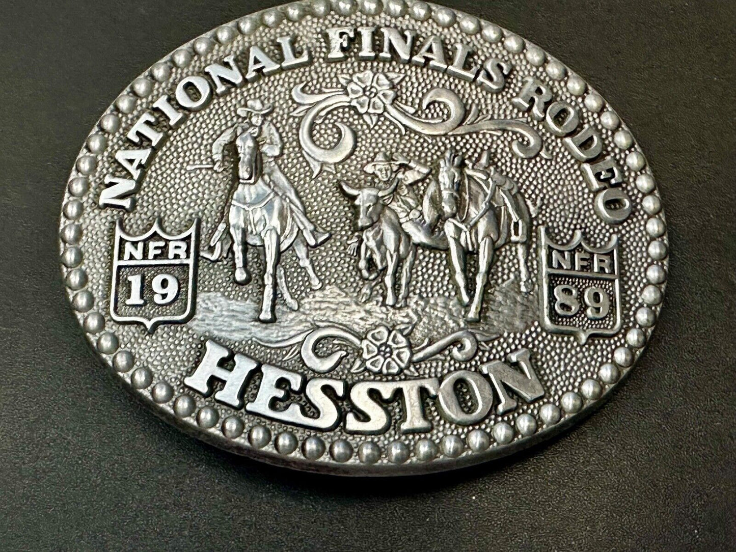1989 NATINOAL FINALS RODEO NFR NOS Western Cowboy ADM Belt Buckle
