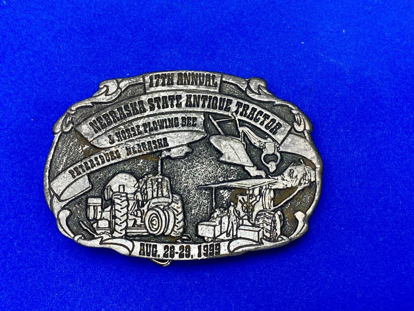 Vintage 1999 Nebraska State Antique Tractor and Horse Plowing Bee belt buckle