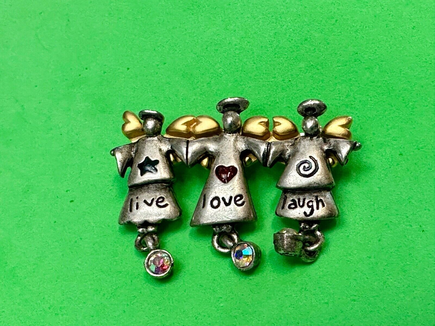 Three Angles - Live Love Laugh , Vintage Christmas Holliday Brooch by AJMC