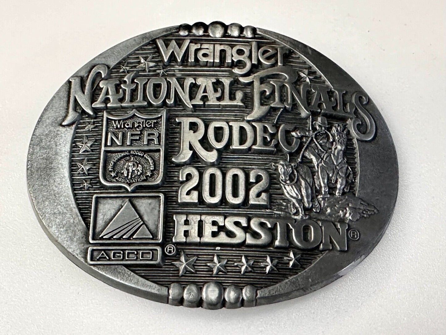 2002 Wrangler Hesston NFR National Finals Rodeo Montana Silversmiths Belt Buckle