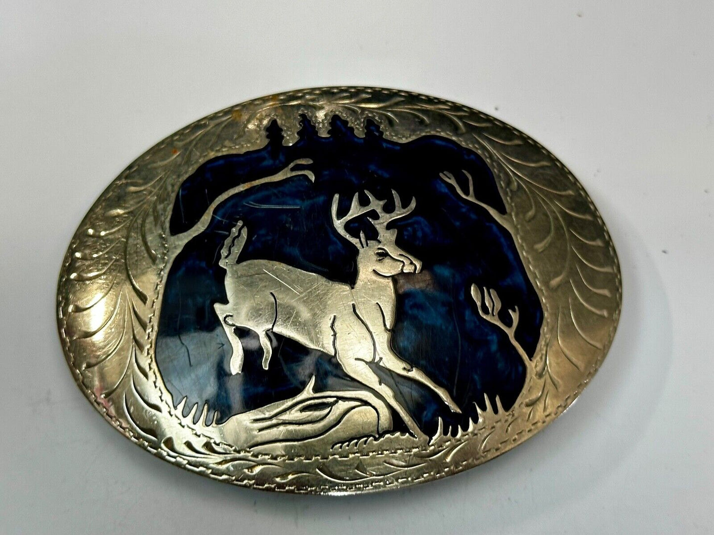 Beautiful Deer inlaid Blue Enamel