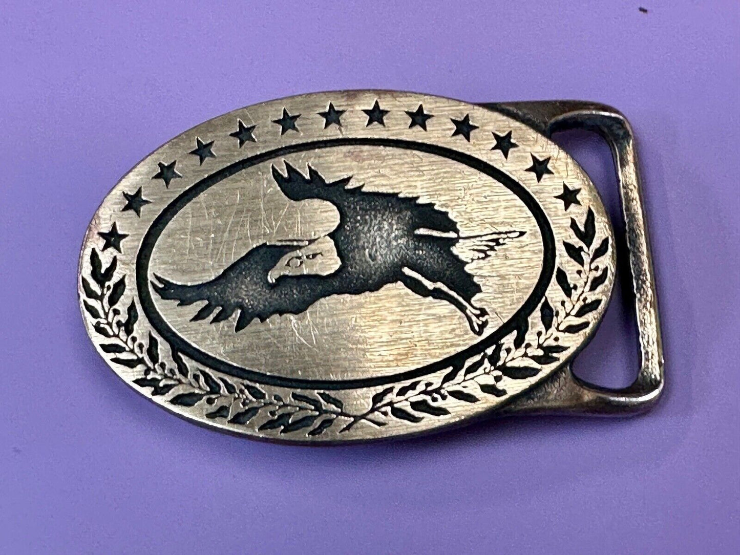 BALD EAGLE - vintage Tech Ether Guild Hippy style solid brass belt buckle