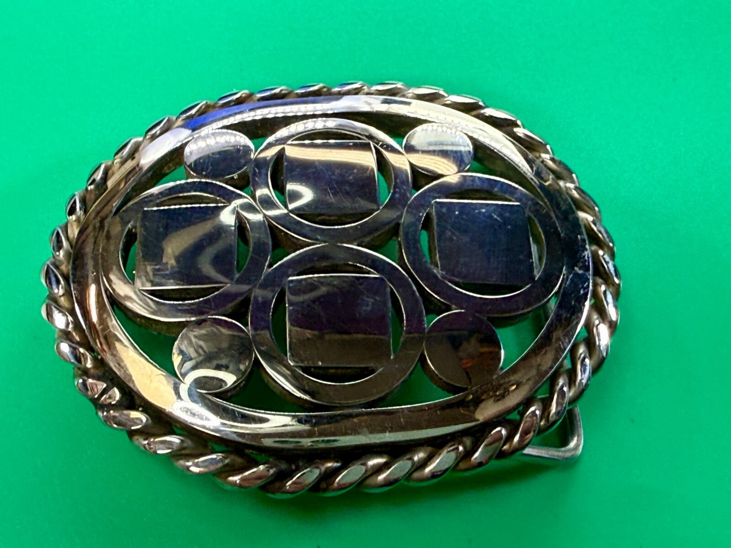 Artisan Welder Art Abstract Open Work Circle Square Pattern Vintage Belt Buckle