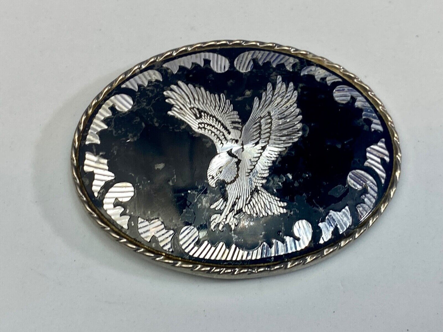 Black And Silver Color Flying Hunting Diving American Eagle Belt Buckle Signed W