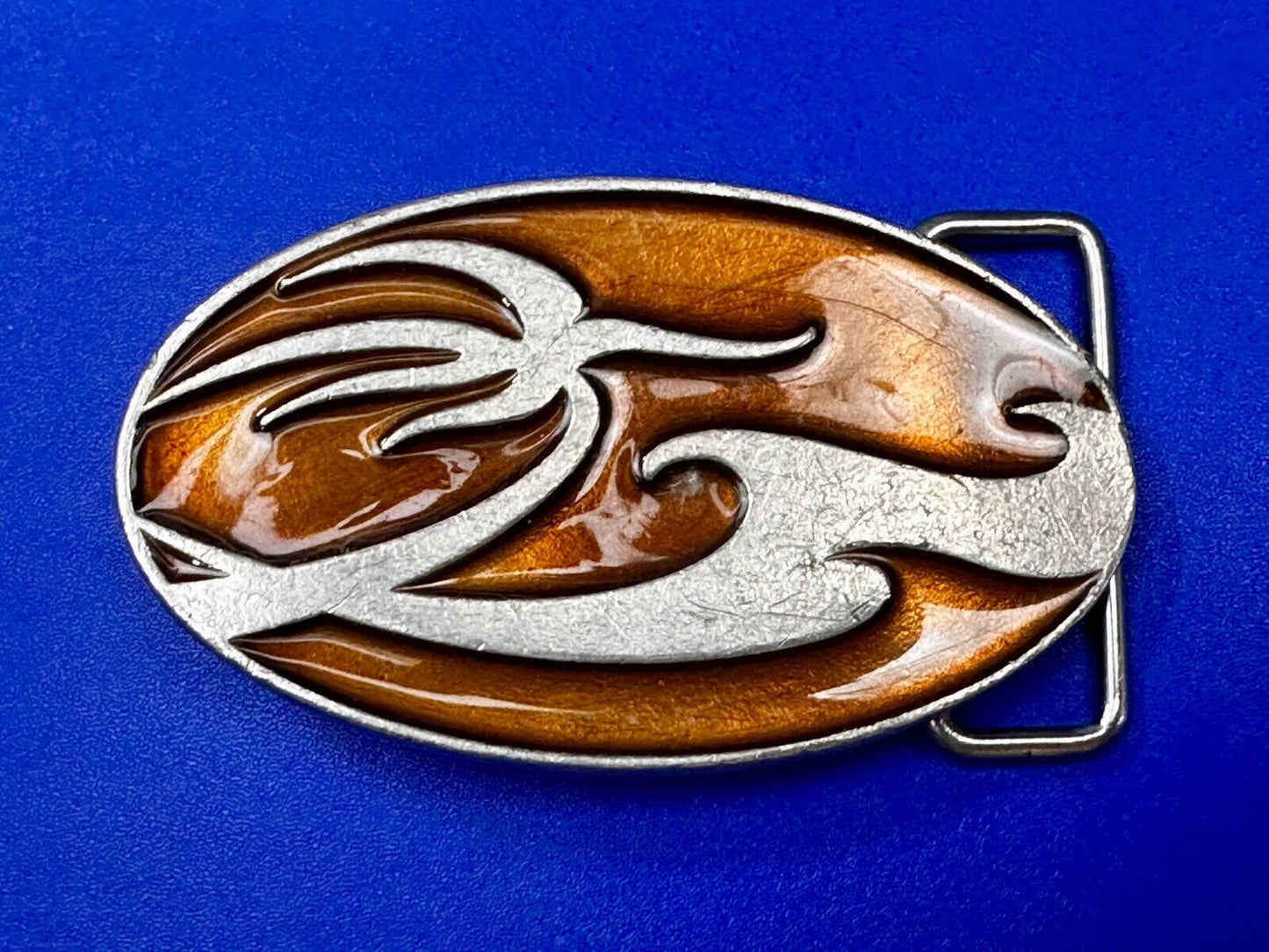 Abstract Pattern Orange Enameled Oval Vintage Fashion Belt Buckle