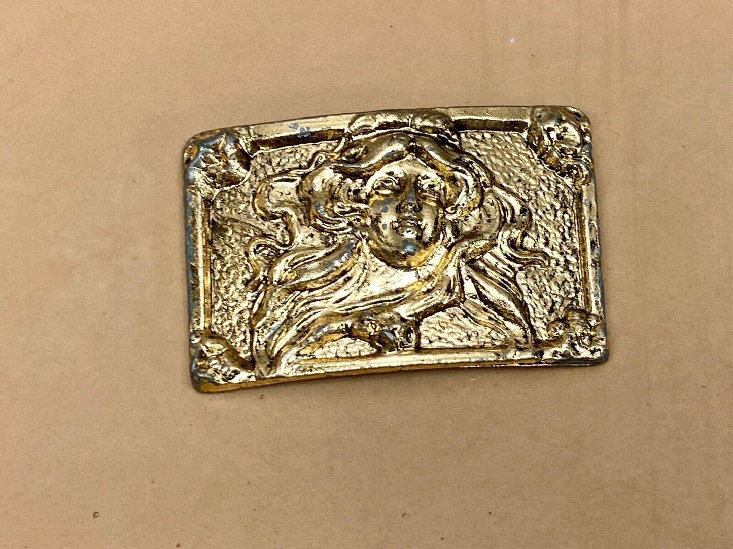 Beautiful Woman - Raised Dimension On Gold Tone Belt Scarf Tie Slide Buckle